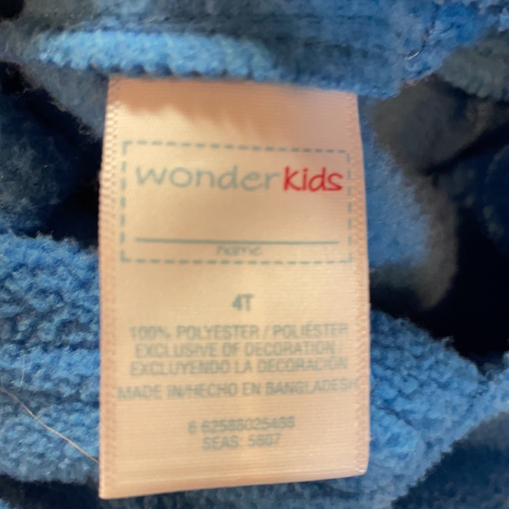 Wonder Kids blue fleece hoodie boys girls 4T jr varsity unisex jacket top - Picture 12 of 12
